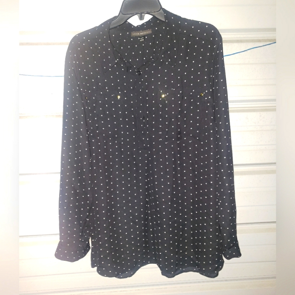 Plus Size 2X Lane Bryant black blouse polka dot women's shirt top dressy 18 20